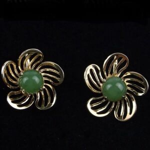 Vintage 1960s Sorrento Gold Over‎ Sterling Jade Earrings